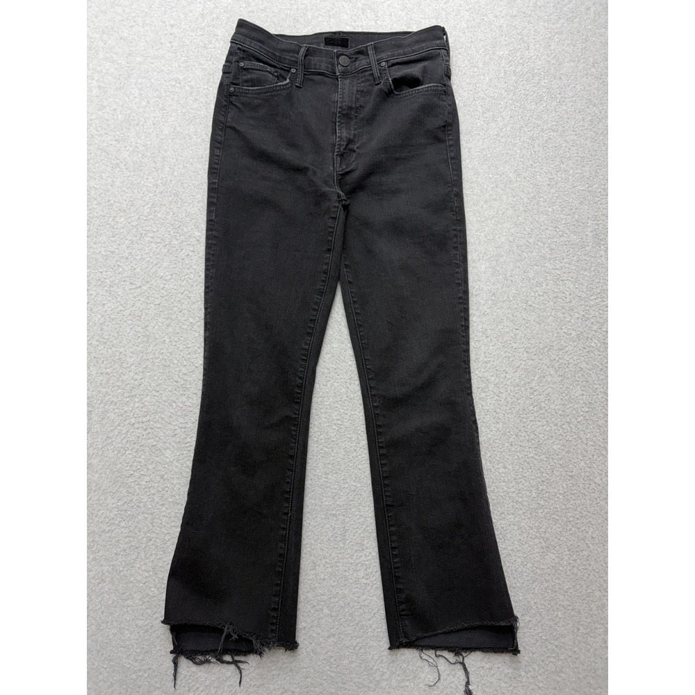 Mother Insider Crop Step Fray Jeans Womens 26 Black Mid Rise Raw Hem Cropped‎